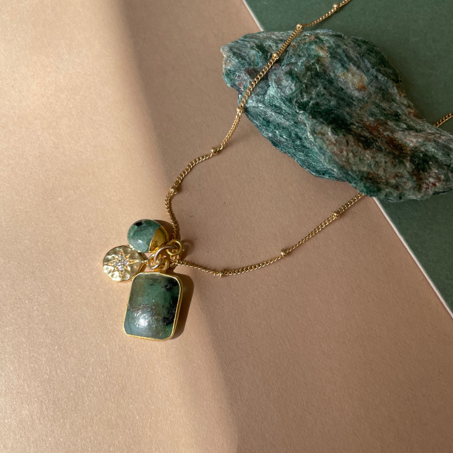 Emerald Gem Slice Triple Necklace | Hope (Gold Plated)