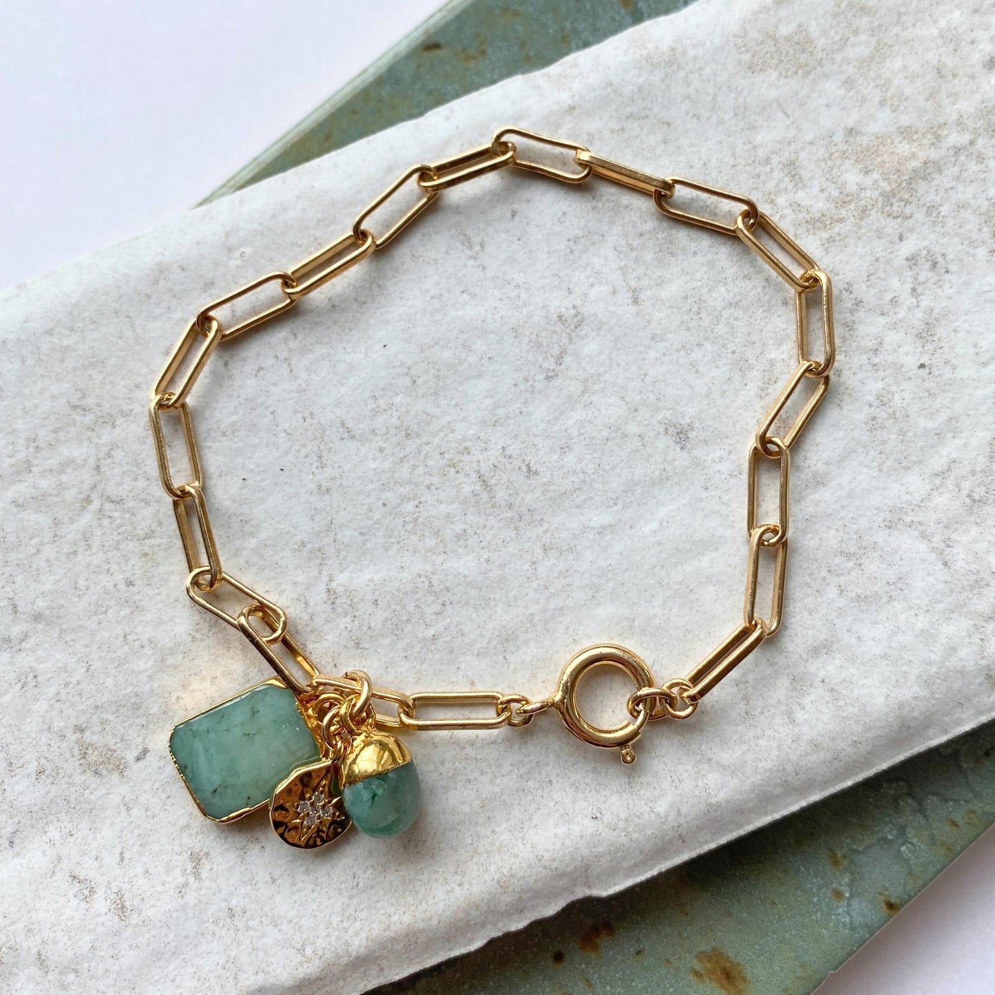 Emerald Gem Slice Triple Bracelet | Hope (Gold Plated)