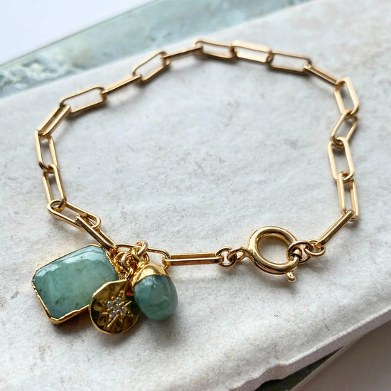 Emerald Gem Slice Triple Bracelet | Hope (Gold Plated)