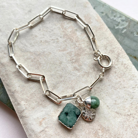 Emerald Gem Slice Triple Chunky Chain Bracelet | Hope (Silver)