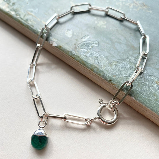Emerald Tiny Tumbled Chunky Chain Bracelet | Hope (Silver)