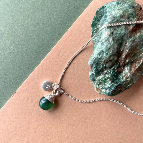 Emerald Tiny Tumbled Necklace | Hope (Silver)