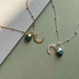Emerald Tumbled & Moon Necklace | Hope (Gold Plated)