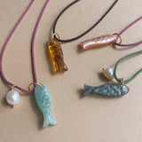 Fish Pendant Cord Necklace (Gold)