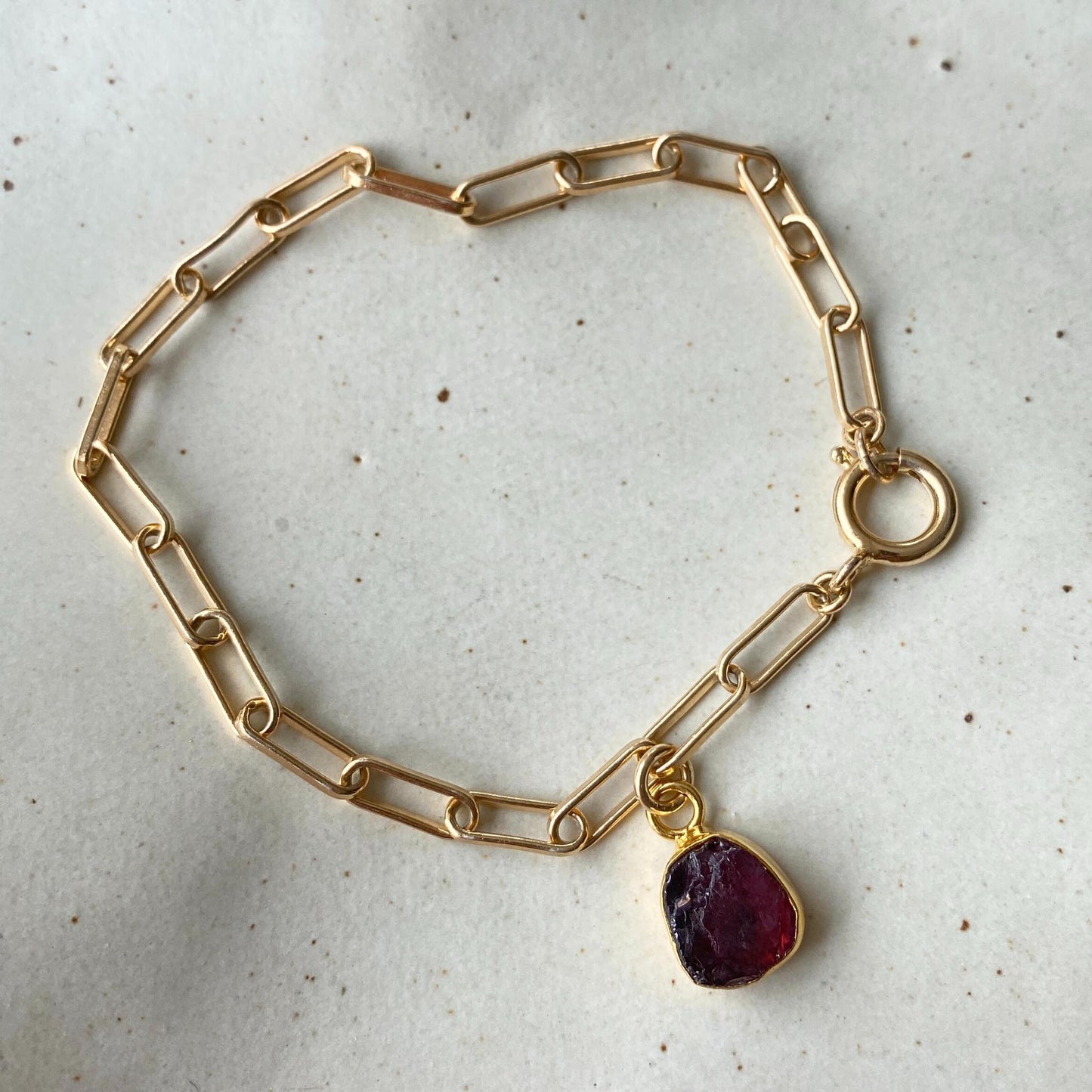 Garnet Carved Chunky Chain Bracelet | Protection (Gold Plated)