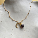 Garnet Tumbled & Moon Necklace | Protection (Gold Plated)