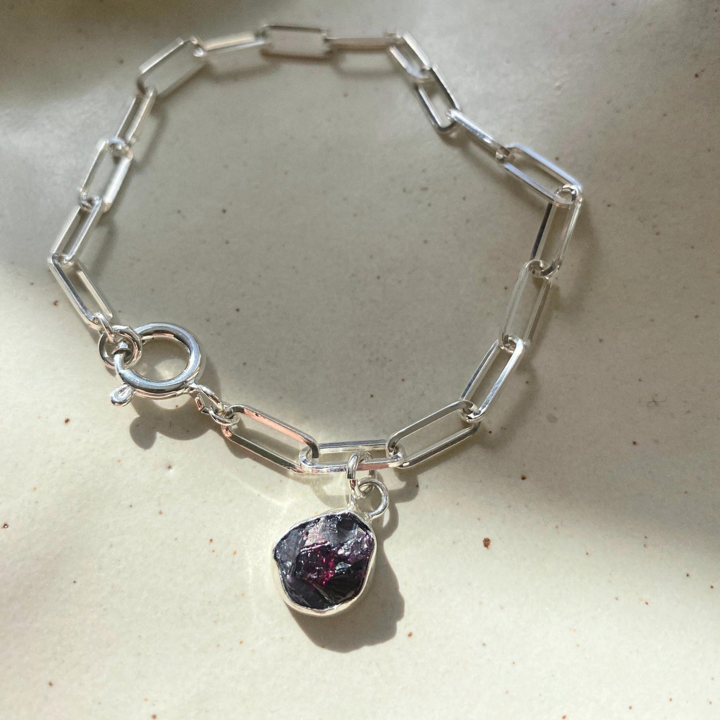 Garnet Carved Chunky Chain Bracelet | Protection (Sterling Silver)