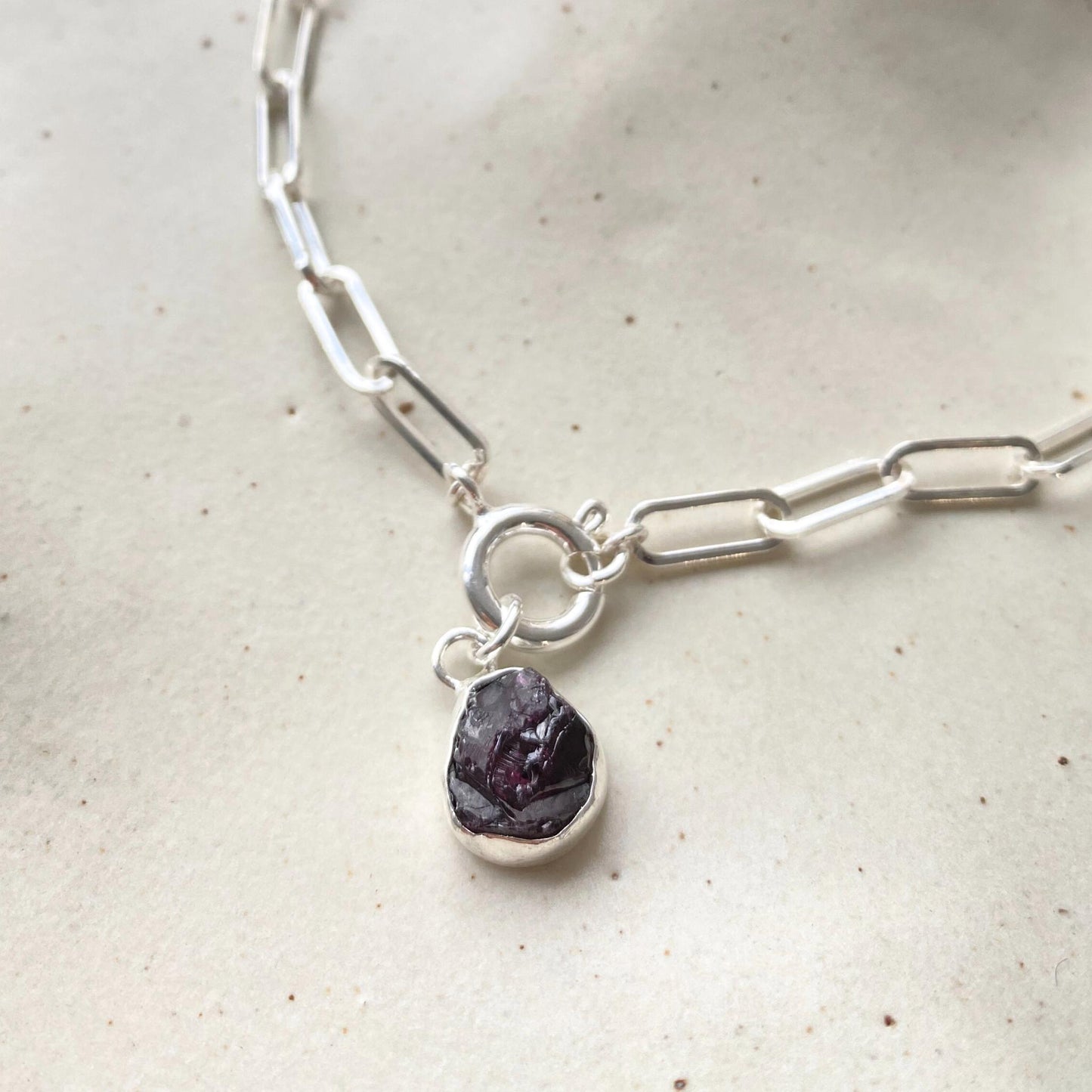 January Birthstone | Garnet Carved Chunky Chain Necklace (Sterling Silver)