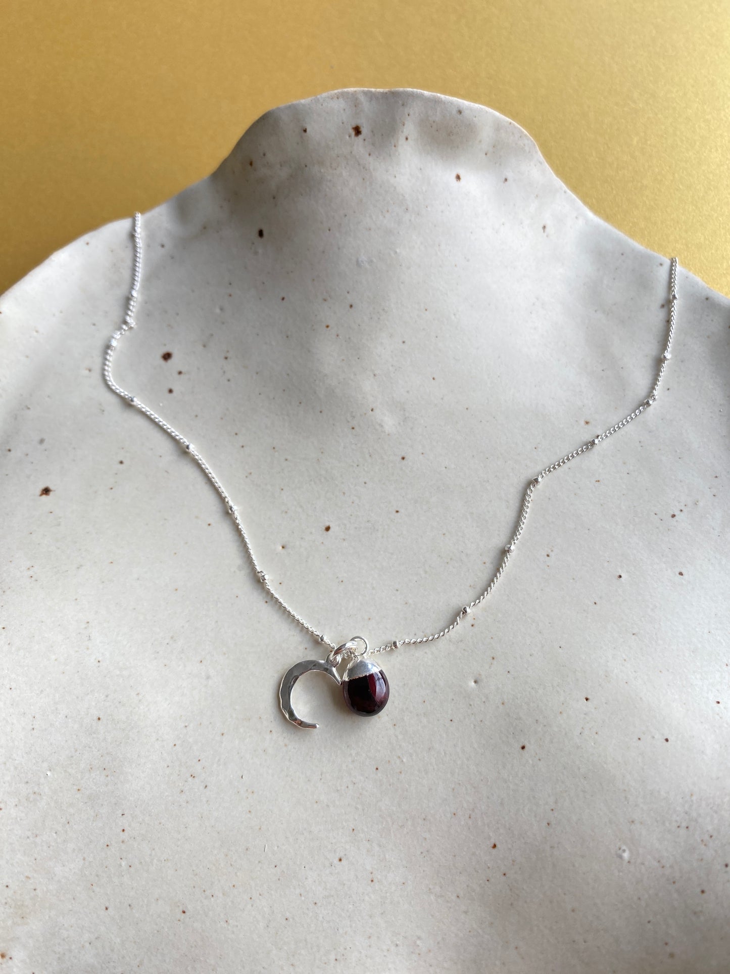 Garnet & Moon Necklace | Protection (Silver)