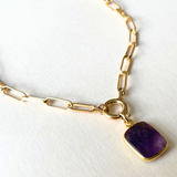 Amethyst Gem Slice Necklace | Calming (Gold Plated)