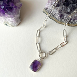 Amethyst Gem Slice Necklace | Calming (Silver)