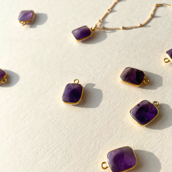 Amethyst Gem Slice Necklace | Calming (Gold Plated)