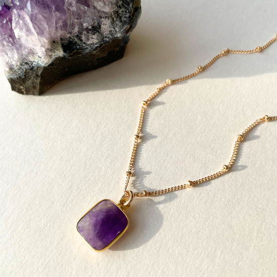 Amethyst Gem Slice Necklace | Calming (Gold Plated)