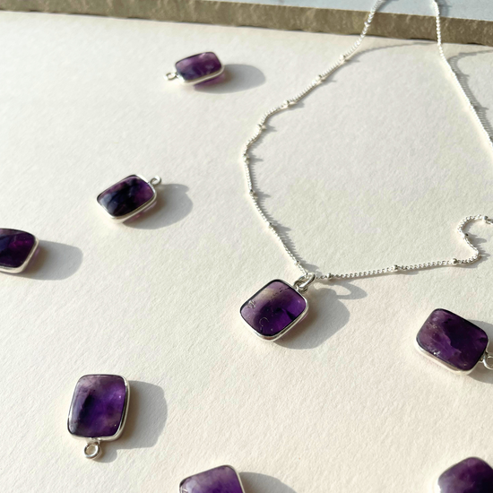 Amethyst Gem Slice Necklace | Calming (Silver)