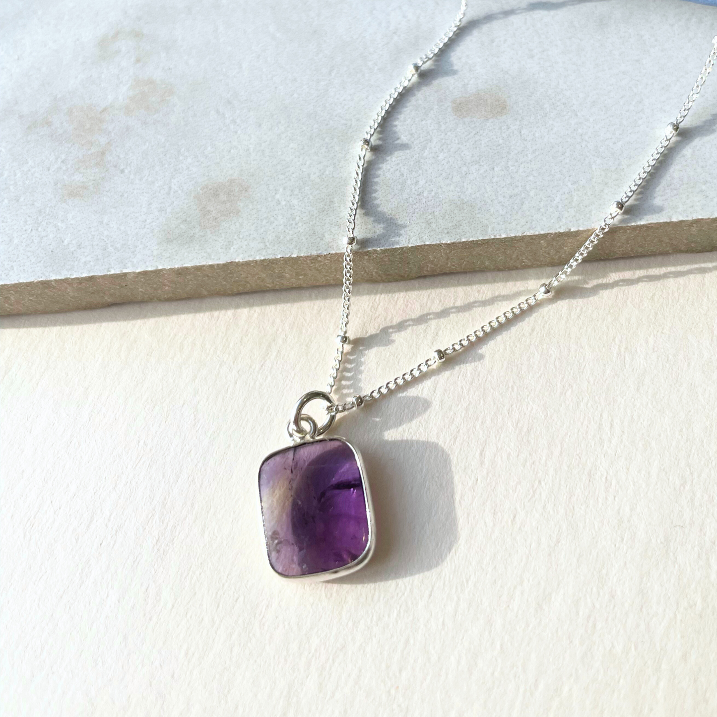 Amethyst Gem Slice Necklace | Calming (Silver)