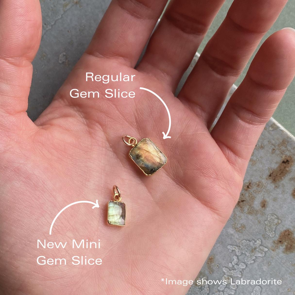 Hypersthene Mini Gem Slice Hoop Earrings | Strength (Gold Fill)