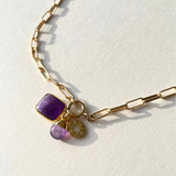 Amethyst Gem Slice Triple Necklace | Calming (Gold plated)