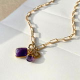 Amethyst Gem Slice Triple Necklace | Calming (Gold plated)