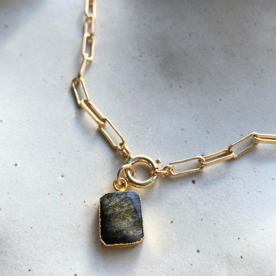 Hypersthene Gem Slice Chunky Chain Necklace | Strength (Gold Plated)
