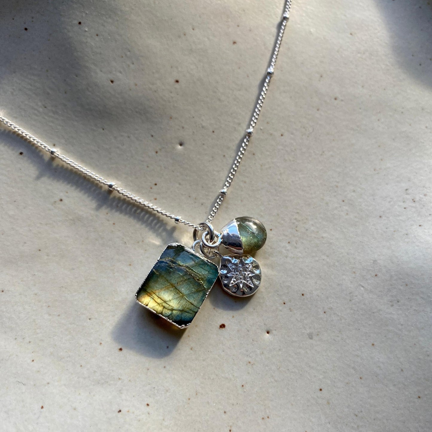 Load image into Gallery viewer, Labradorite Gem Slice Triple Necklace | Adventure (Silver)
