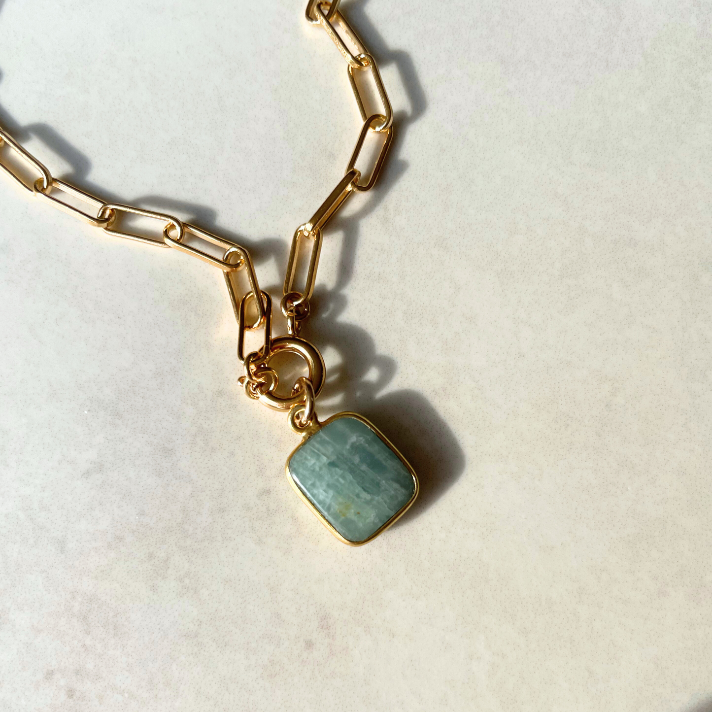 Aquamarine Gem Slice Chunky Chain Necklace | Serenity (Gold Plated)