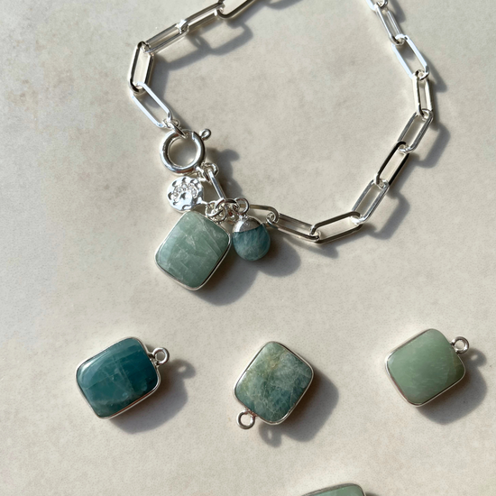 Aquamarine Gem Slice Triple Chunky Chain Bracelet | Serenity (Silver)