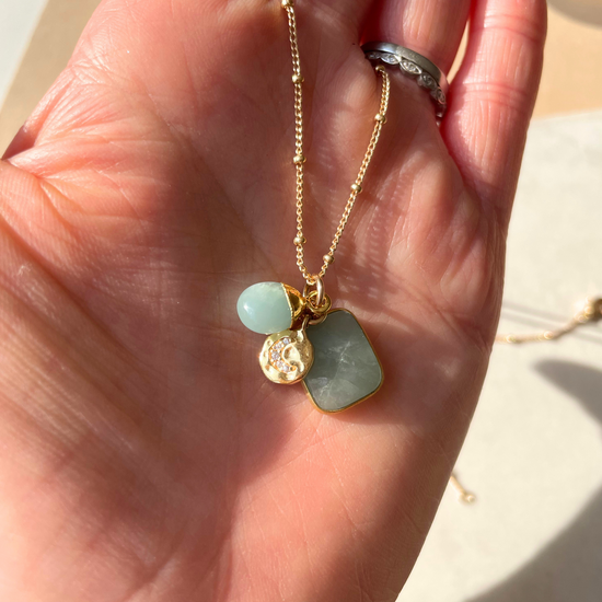 Aquamarine Gem Slice Triple Necklace | Serenity (Gold plated)