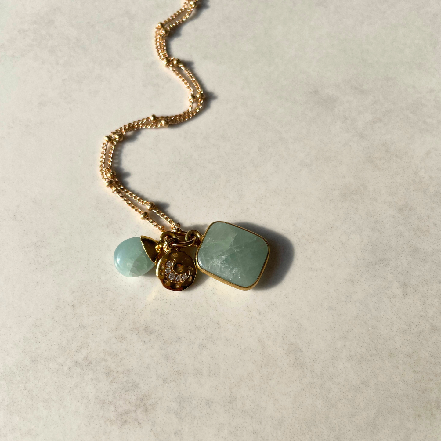 Aquamarine Gem Slice Triple Necklace | Serenity (Gold plated)