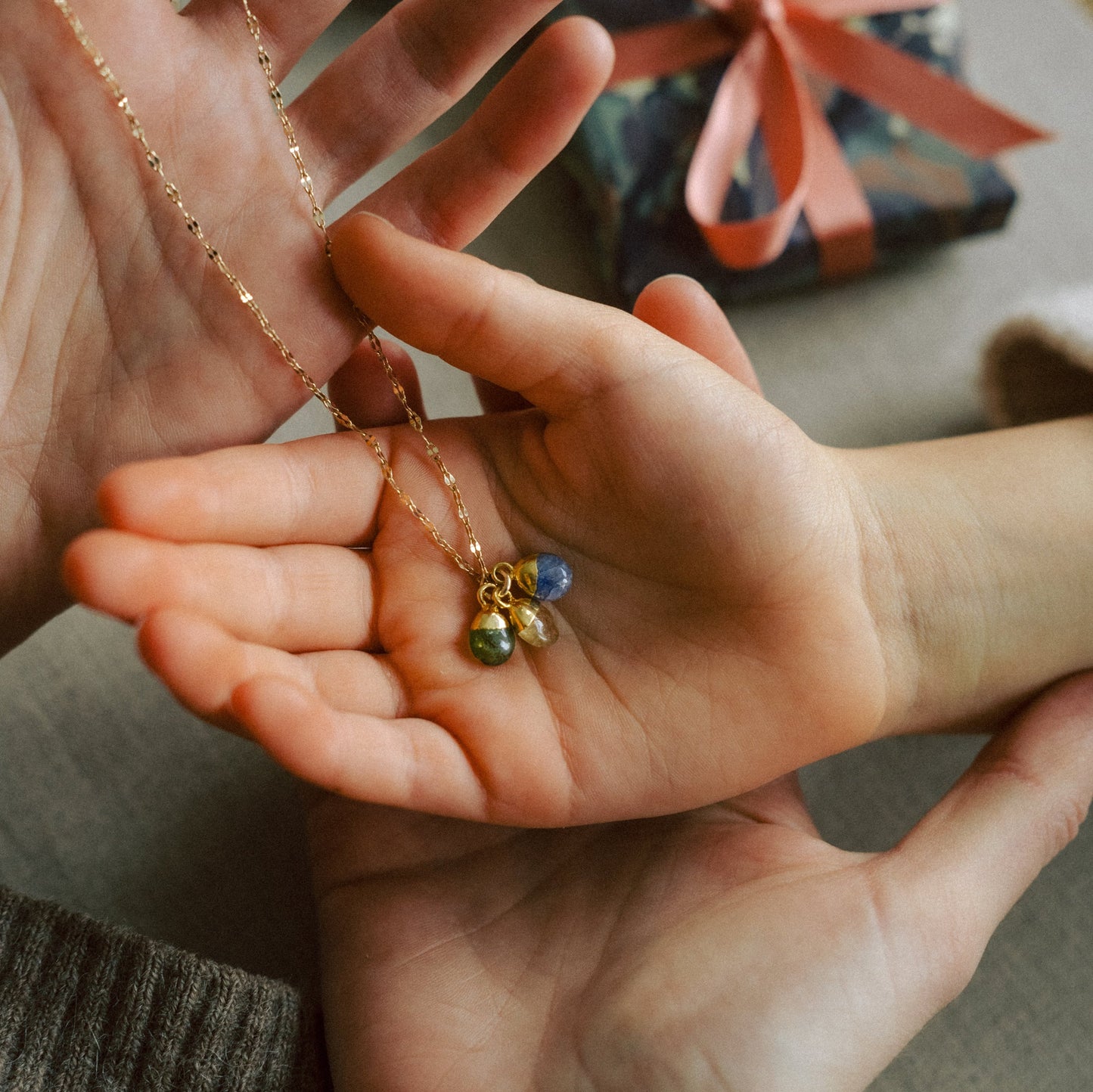 Create Your Own | Family Birthstone Necklace - Tiny Tumbled (Gold Plated)