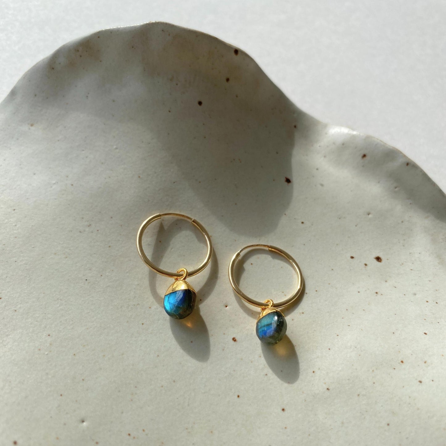 Load image into Gallery viewer, Labradorite Tiny Tumbled Hoop Earrings | Adventure (Gold)
