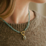 Green Aventurine Strand Necklace with Dalmatian Gem Slice (Gold)