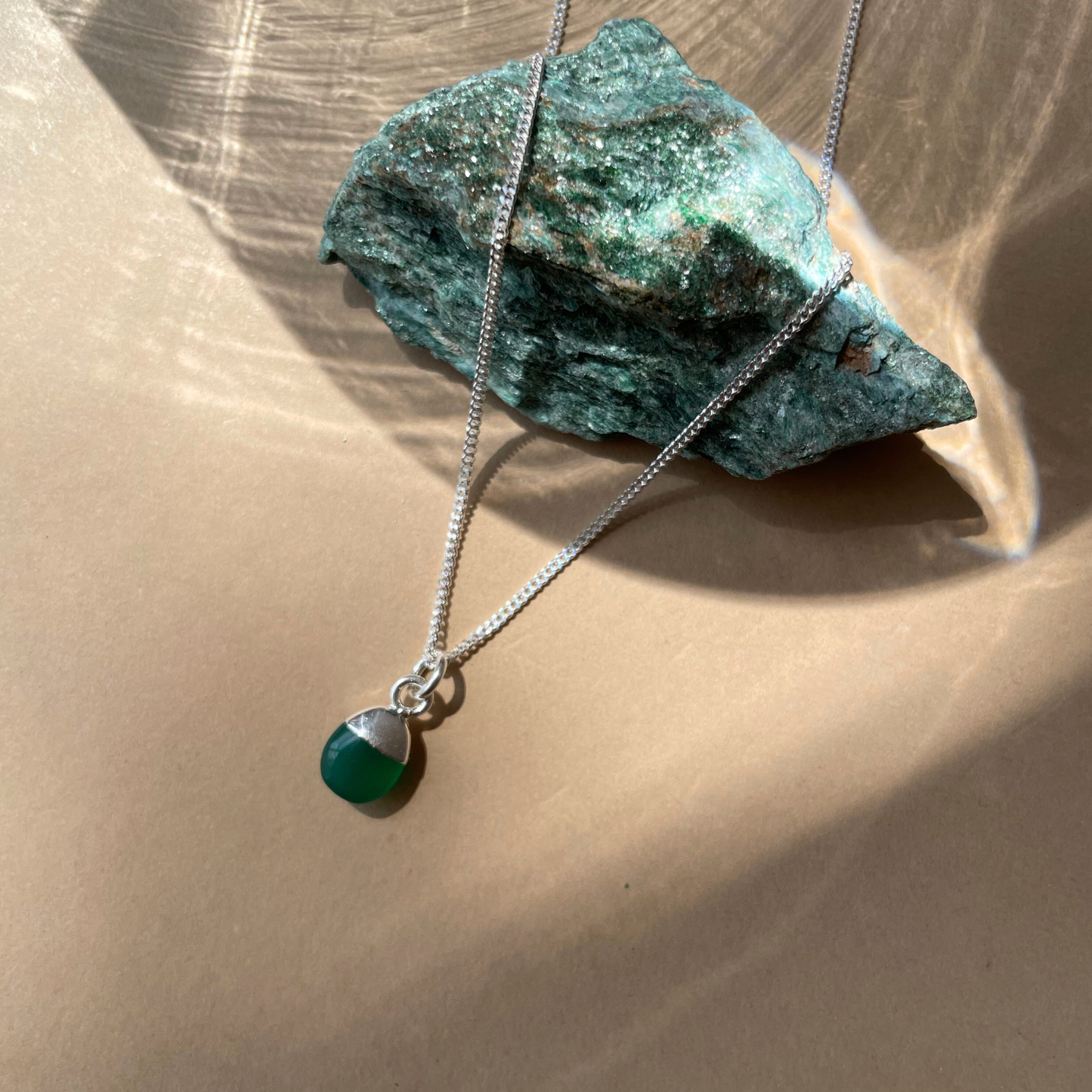 Green Agate Tiny Tumbled Necklace | Protection (Silver)