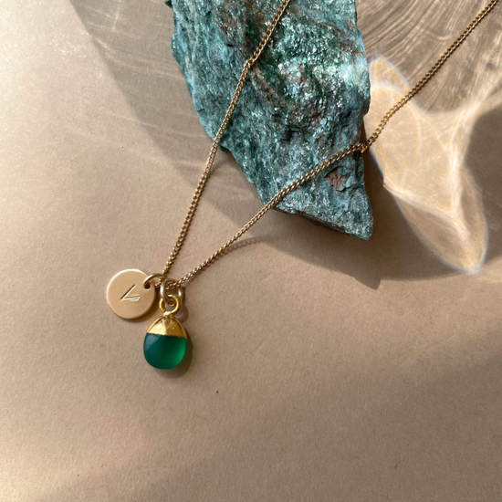 Green Agate Tiny Tumbled Necklace | Protection (Gold)