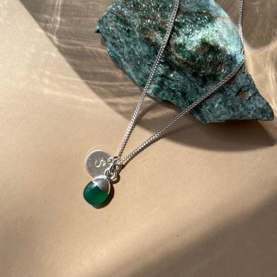 Green Agate Tiny Tumbled Necklace | Protection (Silver)
