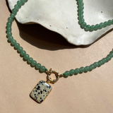 Green Aventurine Strand Necklace with Dalmatian Gem Slice (Gold)