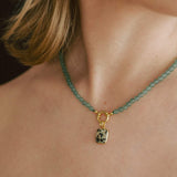 Green Aventurine Strand Necklace with Dalmatian Gem Slice (Gold)