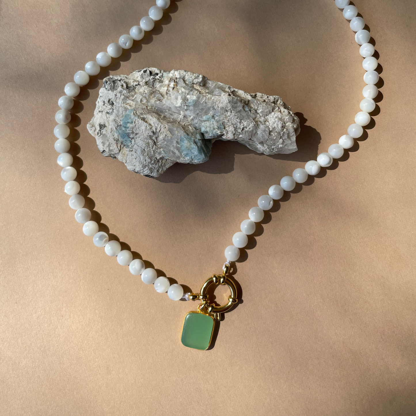 SS25 Limited Edition Mother of Pearl Strand Necklace with Gem Slice (Gold)
