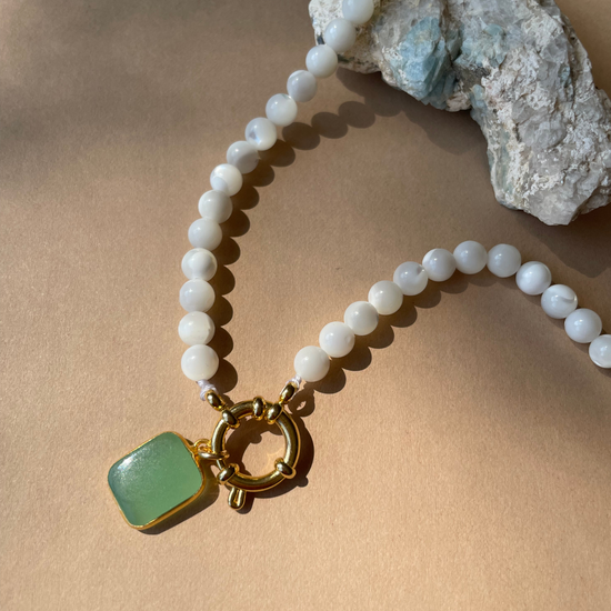 SS25 Limited Edition Mother of Pearl Strand Necklace with Gem Slice (Gold)