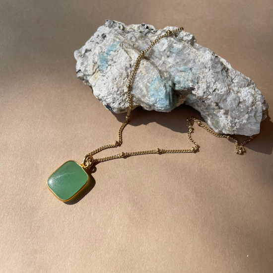 SS25 Gem Slice Necklace | Yellow Aventurine, Sunstone, Green & Pink Chalcedony (Gold Plated)