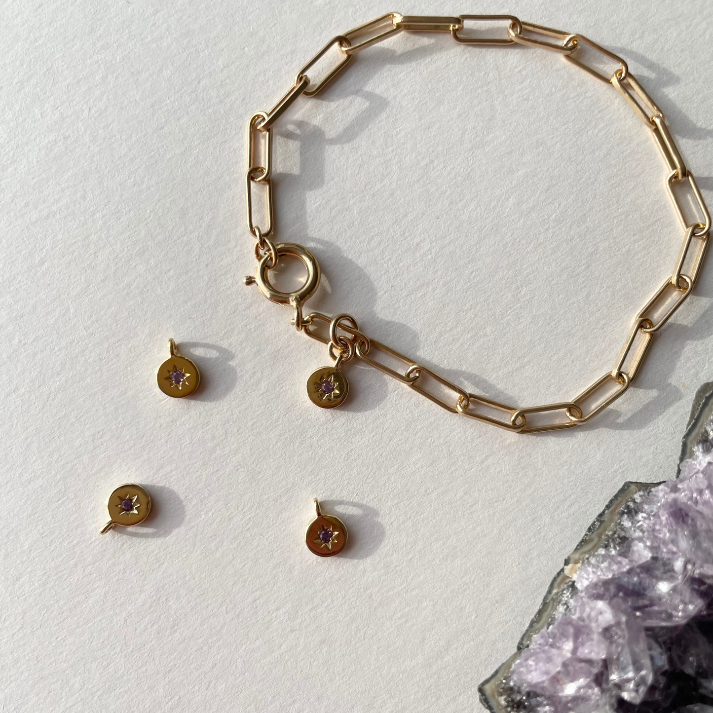 Amethyst Guiding Star Chunky Chain Bracelet | Calming (Gold Plated)