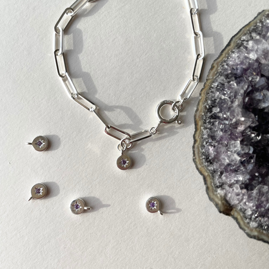 Amethyst Guiding Star Chunky Chain Bracelet | Calming (Silver)