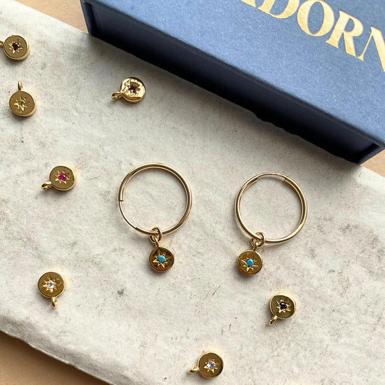 Choose Your Own Guiding Star Birthstone Hoop Earrings (Gold Plated)