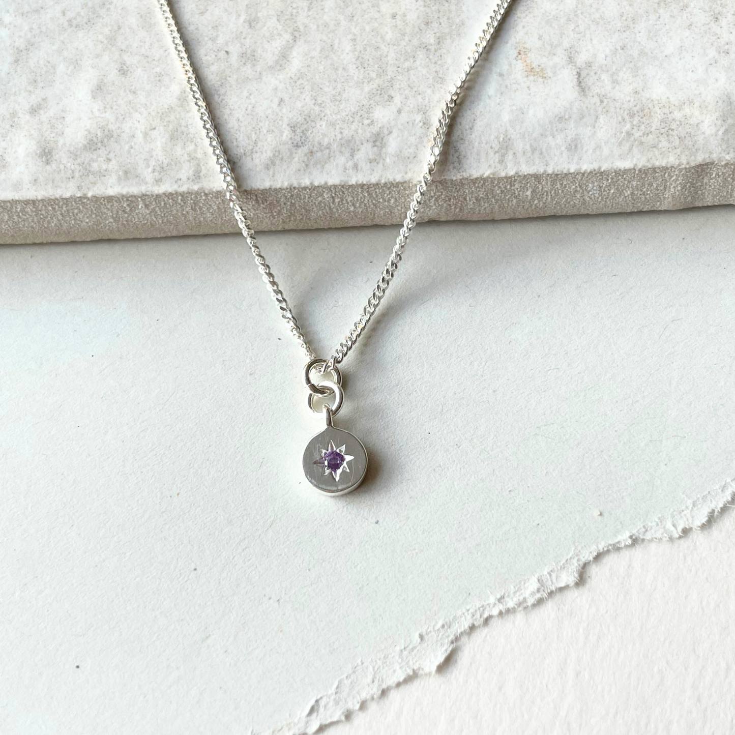 Amethyst Guiding Star Birthstone Necklace | February (Sterling Silver)