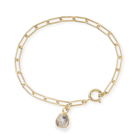 Herkimer Diamond Carved Chunky Chain Bracelet | Strength (Gold Plated)