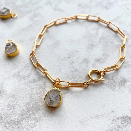 Herkimer Diamond Carved Chunky Chain Bracelet | Strength (Gold Plated)