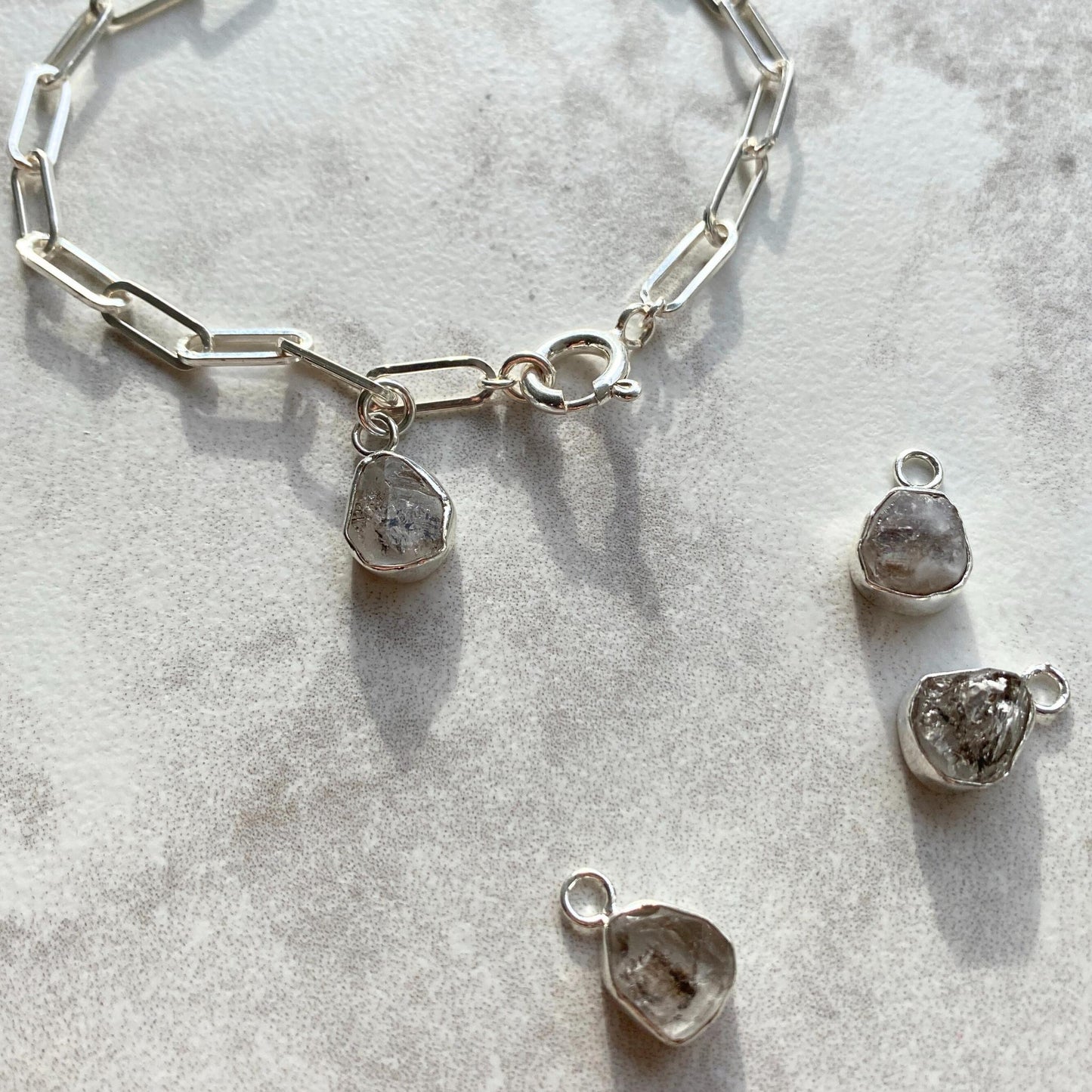 Herkimer Diamond Carved Chunky Chain Bracelet | Strength (Sterling Silver)