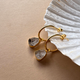 Herkimer Diamond Carved Hoop Earrings | Strength (Gold Fill)