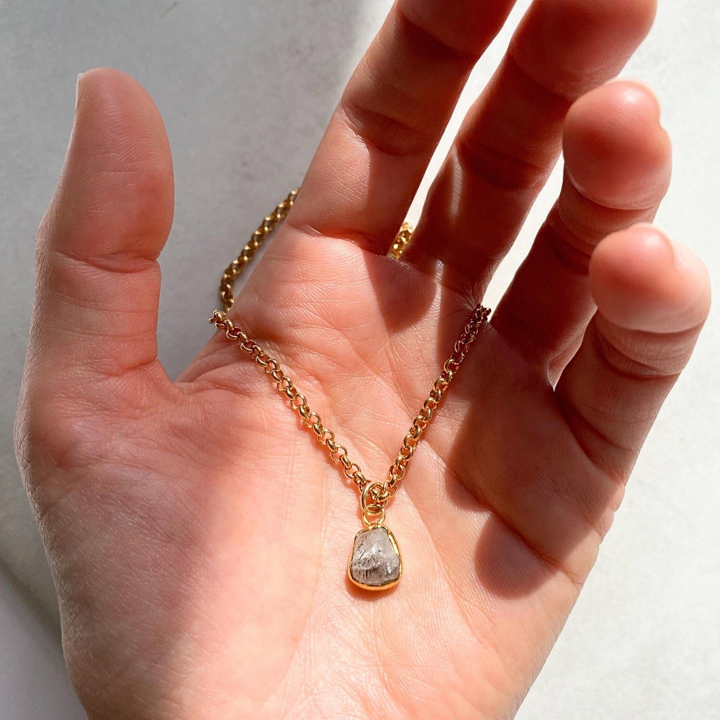 Herkimer Diamond Carved Belcher Chunky Chain Necklace | Strength (Gold Plated)