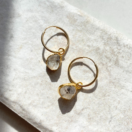 Herkimer Diamond Carved Hoop Earrings | Strength (Gold Fill)
