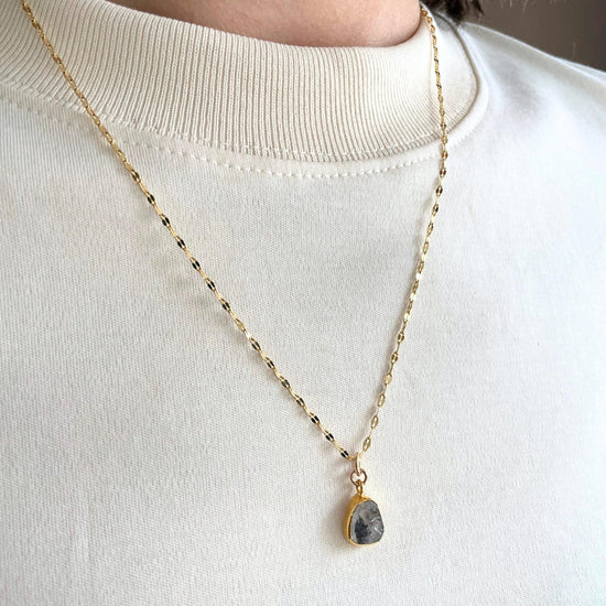 Herkimer Diamond Carved Vintage Chain Necklace | Strength (Gold Plated)